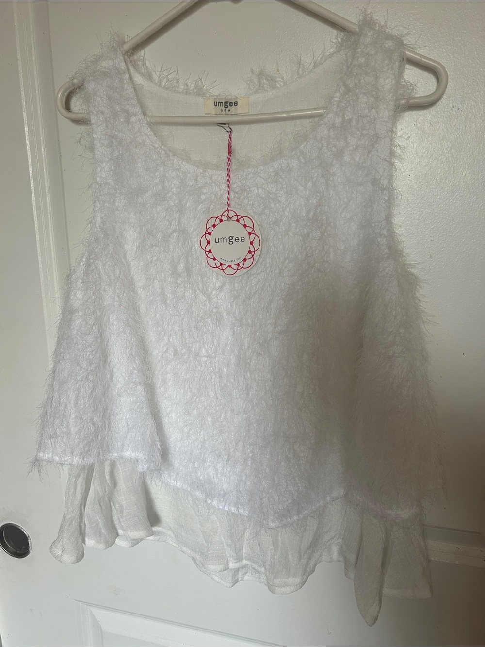 Umgee White Fuzzy Layered Tank Top
